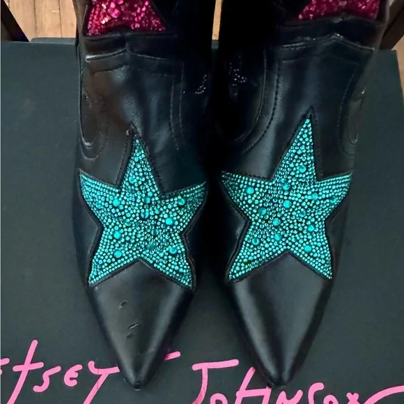 Betsey Johnson Edison Black Rhinestone Star Women's Boots  Size 8.5 - Picture 7 of 10
